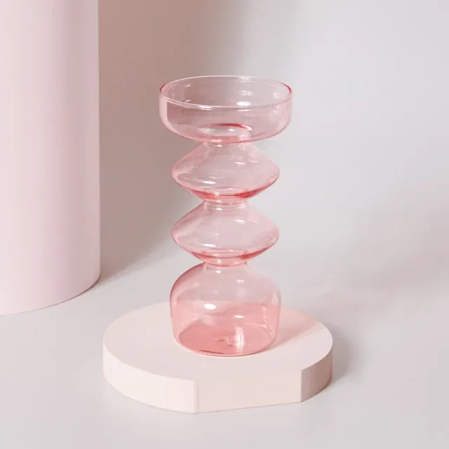 Jelly Pink Glass Candle Holders