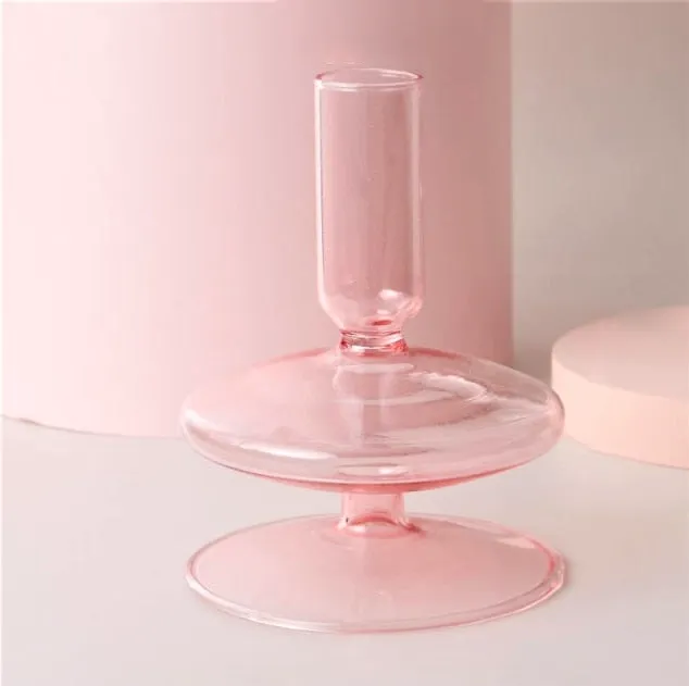 Jelly Pink Glass Candle Holders