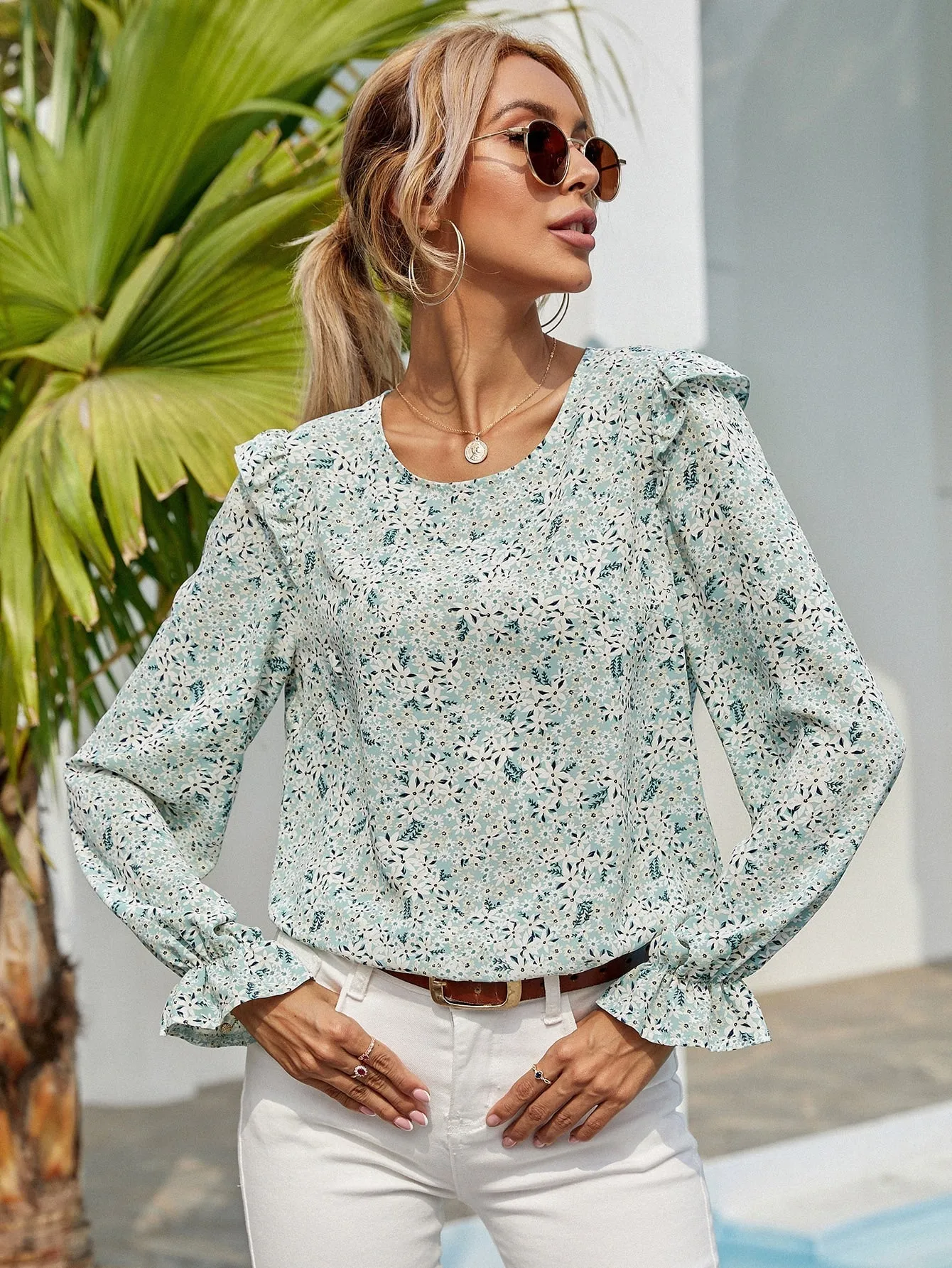 KittenAlarm - Floral Chiffon Shirt Casual Top Blouse