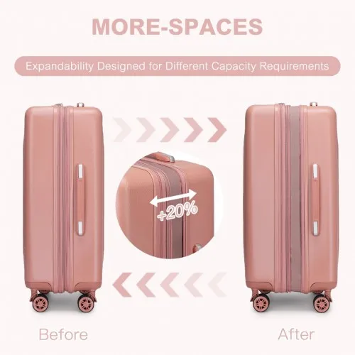 Kono 24 Inch Expandable Sleek Striped Check-In Suitcase with TSA Lock & Silent Spinner Wheels - Nude