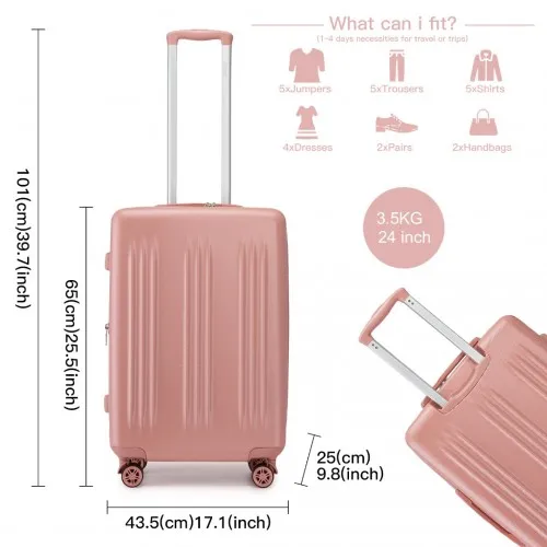 Kono 24 Inch Expandable Sleek Striped Check-In Suitcase with TSA Lock & Silent Spinner Wheels - Nude