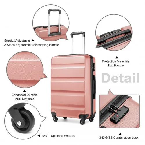 Kono 3-Piece Lightweight ABS Hardshell Suitcase Set with TSA Lock - 19, 24, 28 Inch - Nude - Durable & Stylish Travel Luggage