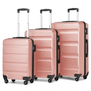 Kono 3-Piece Lightweight ABS Hardshell Suitcase Set with TSA Lock - 19, 24, 28 Inch - Nude - Durable & Stylish Travel Luggage