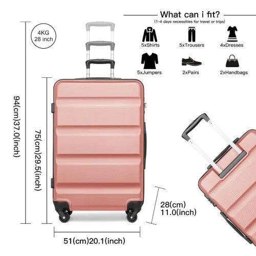 Kono 3-Piece Lightweight ABS Hardshell Suitcase Set with TSA Lock - 19, 24, 28 Inch - Nude - Durable & Stylish Travel Luggage