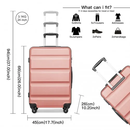 Kono 3-Piece Lightweight ABS Hardshell Suitcase Set with TSA Lock - 19, 24, 28 Inch - Nude - Durable & Stylish Travel Luggage