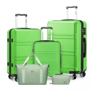 Kono ABS 20/24/28 Inch Sculpted Horizontal Design 2 Piece Suitcase Set with Cabin Bag - Apple Green | Stylish & Durable Travel Luggage