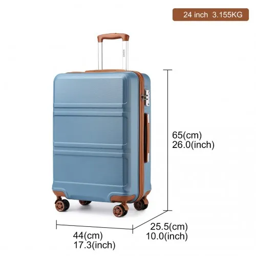 KONO ABS 24-Inch Sculpted Horizontal Design Suitcase - Durable Travel Companion in Grayish Blue and Brown