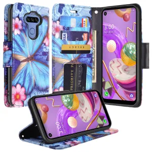 LG Aristo 5 Plus Wallet Case, Wrist Strap Pu Leather Wallet Case [Kickstand] with ID & Credit Card Slots - Blue Butterfly