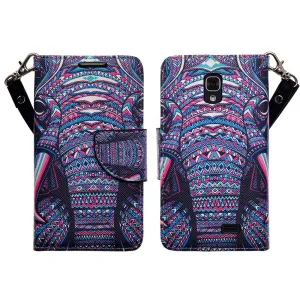 LG F70 Case, Wrist Strap Magnetic Flip Fold[Kickstand] Pu Leather Wallet Case with ID & Card Slots - Tribal Elephant