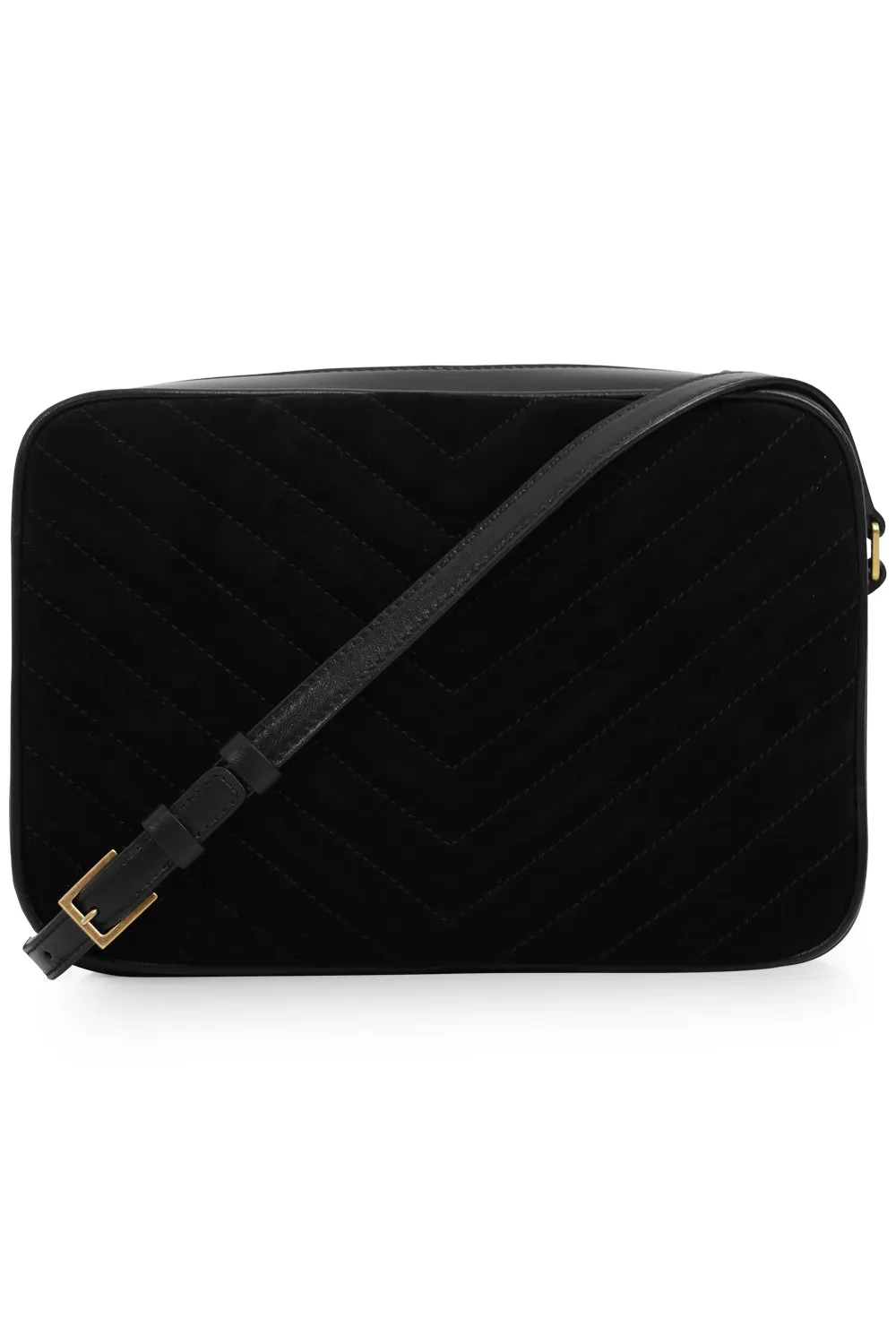 LOU QUILTED SUEDE CAMERA BAG | BLACK/GOLD