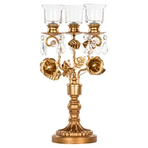 Madeleine Antique Gold Metal Candelabra Centerpiece, 3 Votive Candle Taper