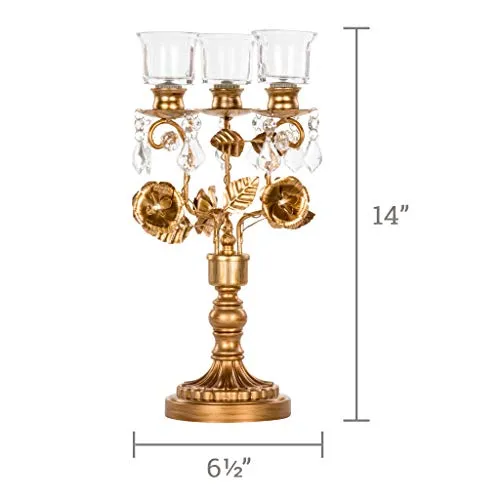 Madeleine Antique Gold Metal Candelabra Centerpiece, 3 Votive Candle Taper