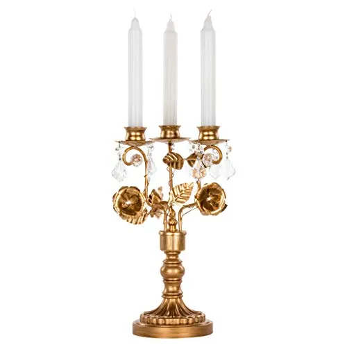 Madeleine Antique Gold Metal Candelabra Centerpiece, 3 Votive Candle Taper