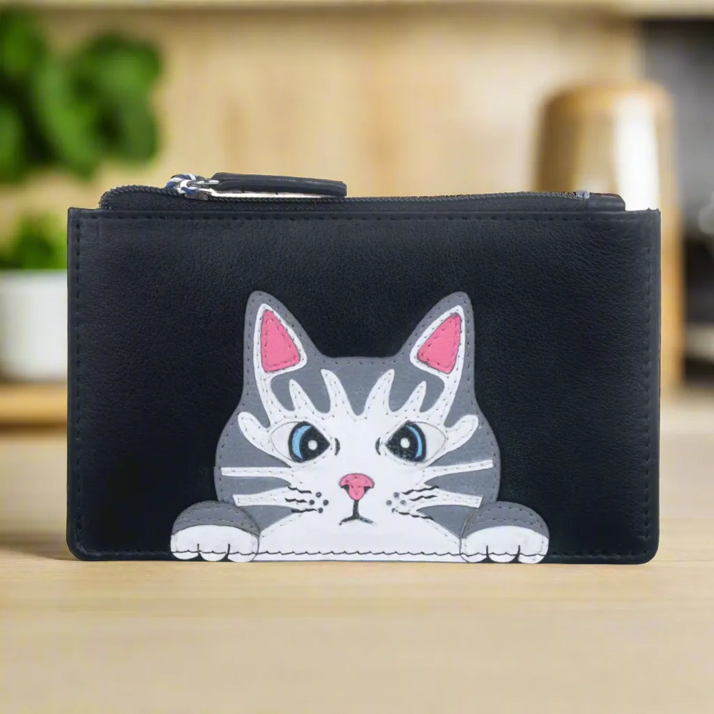 Mala Leather Victor the Cat Large Coin Purse Black