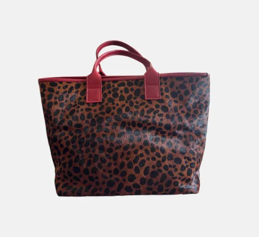 M.ANDONIA - Cheetah Tote Bag with Red Leather Trim