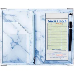 Marble Server Books Guest Check Holders with 9 Pockets Includes Zipper Pouch with Pen Holder Fit Server Apron for Restaurant Waiter Waitress (Blue, 1 Pack)