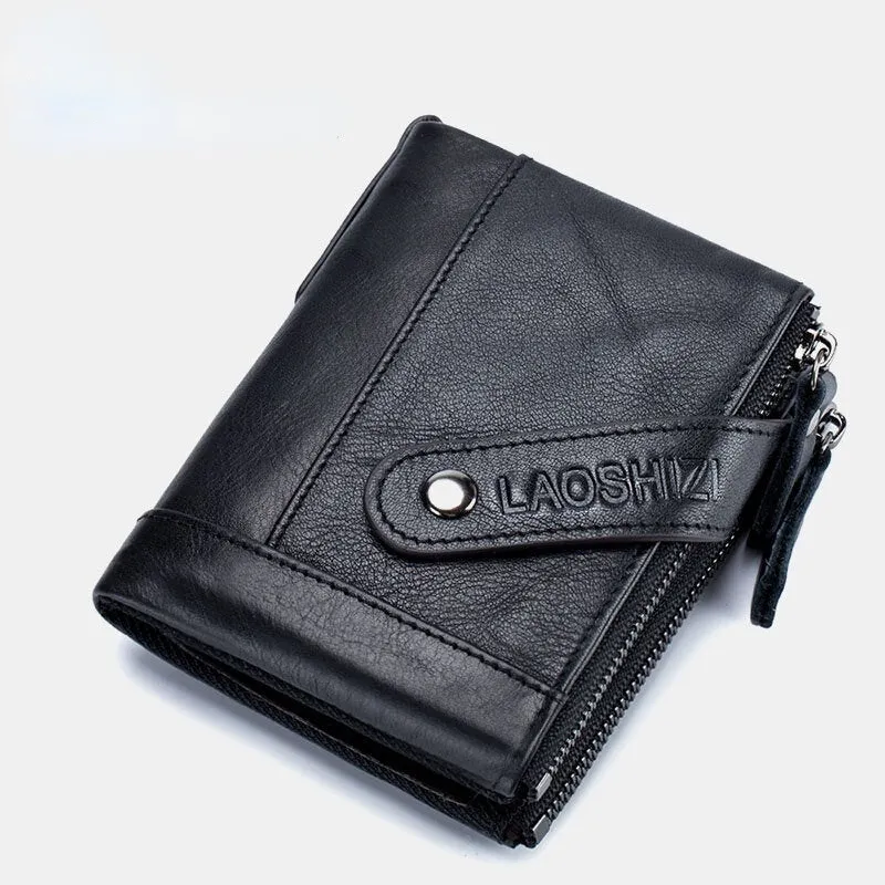 Men Genuine Leather Vinatge Anti-theft Zipper Coin Bag Wallet