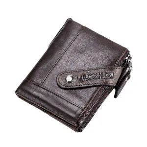 Men Genuine Leather Vinatge Anti-theft Zipper Coin Bag Wallet