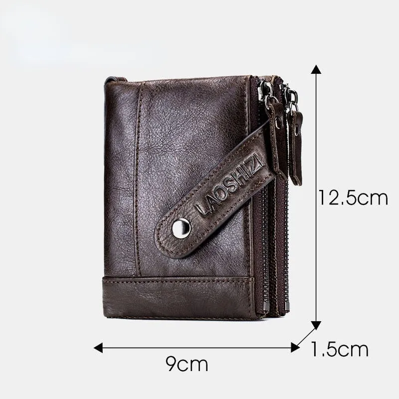 Men Genuine Leather Vinatge Anti-theft Zipper Coin Bag Wallet