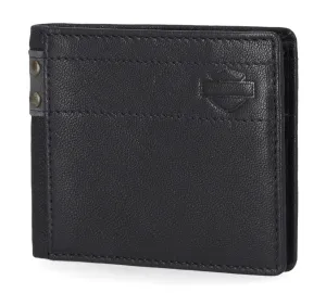 Men's Genuine Leather With Calvary Canvas Trim Billfold Wallet