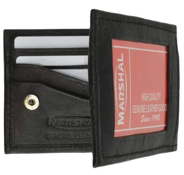 Mens Kids Small Bifold Genuine Leather Wallet W/Card Holder Snap Closure 77 (C)