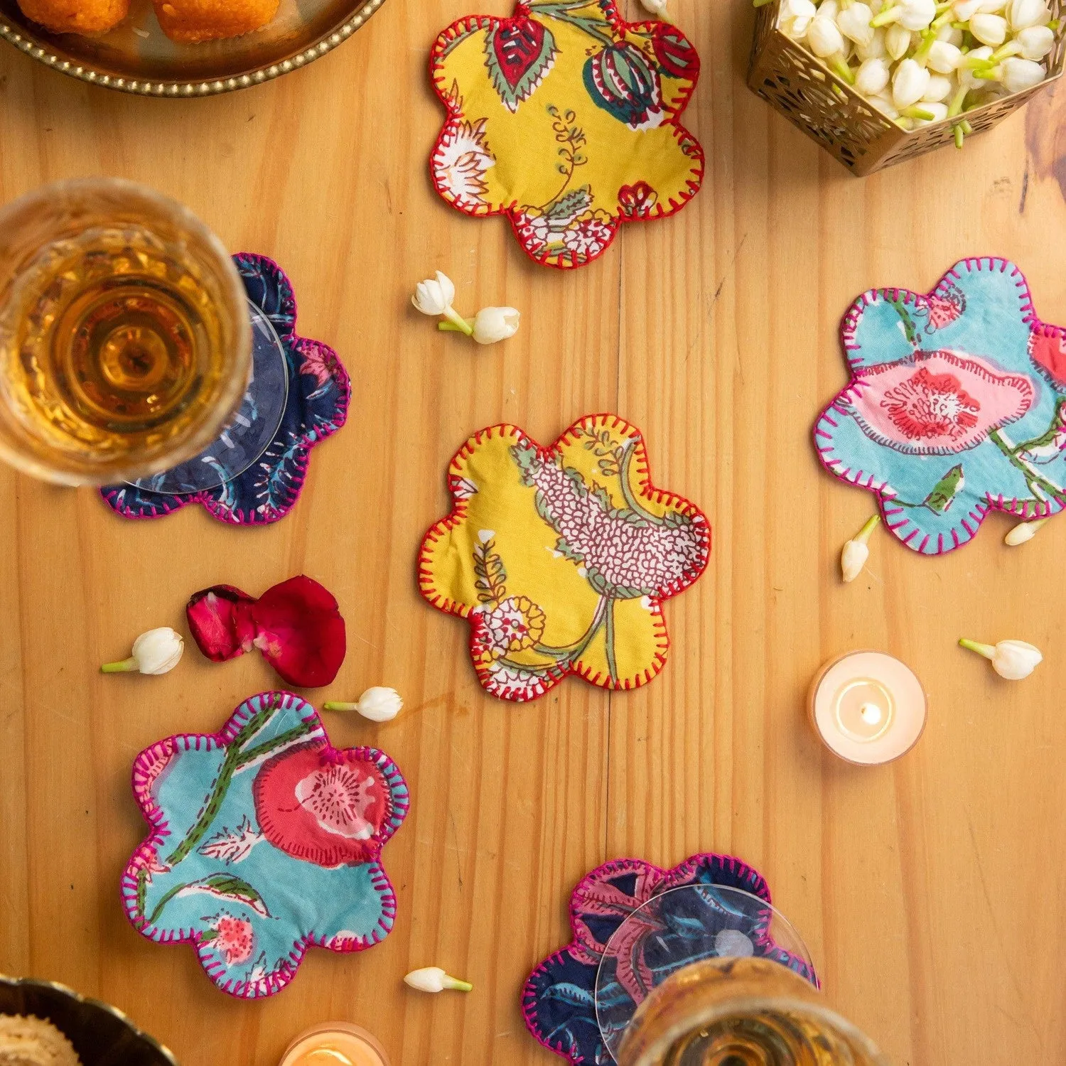 Multicolor Flower Shape Coaster Set of 6