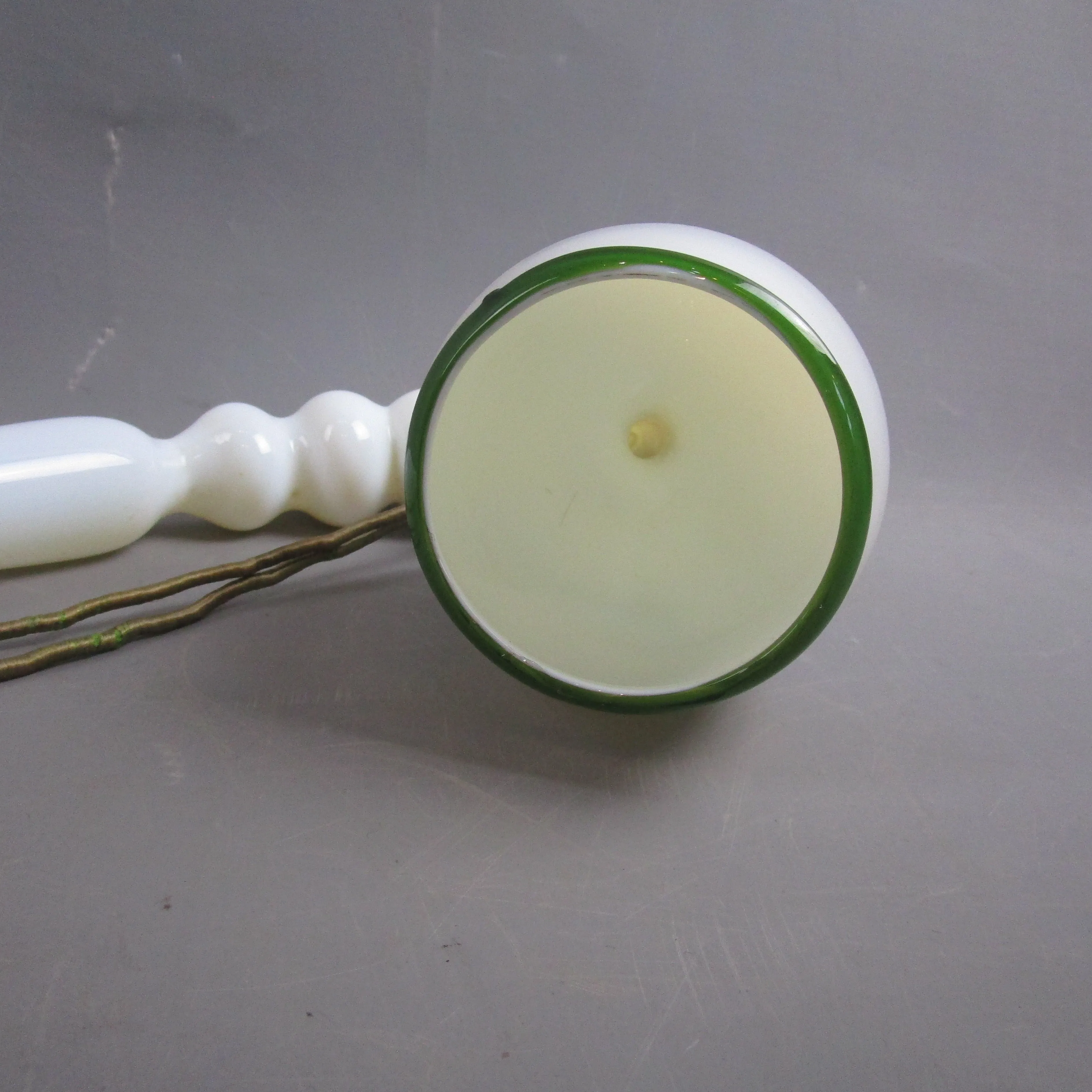 Nailsea Glass Wall Hanging White Opaque Large Pipe Green Lip Antique Victorian c1870