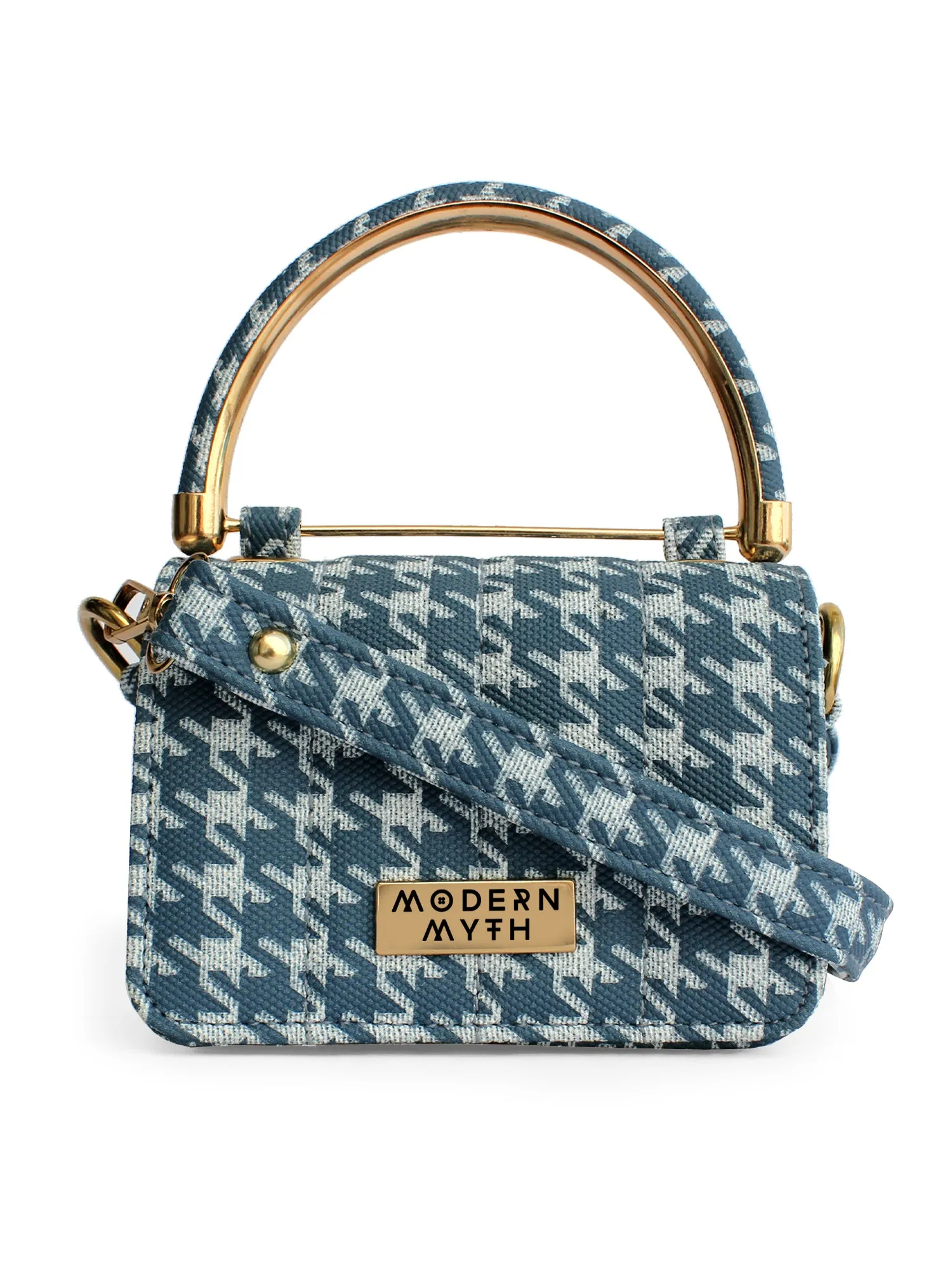 Nano Blue & White Houndstooth Mini Box Bag | Modern Myth