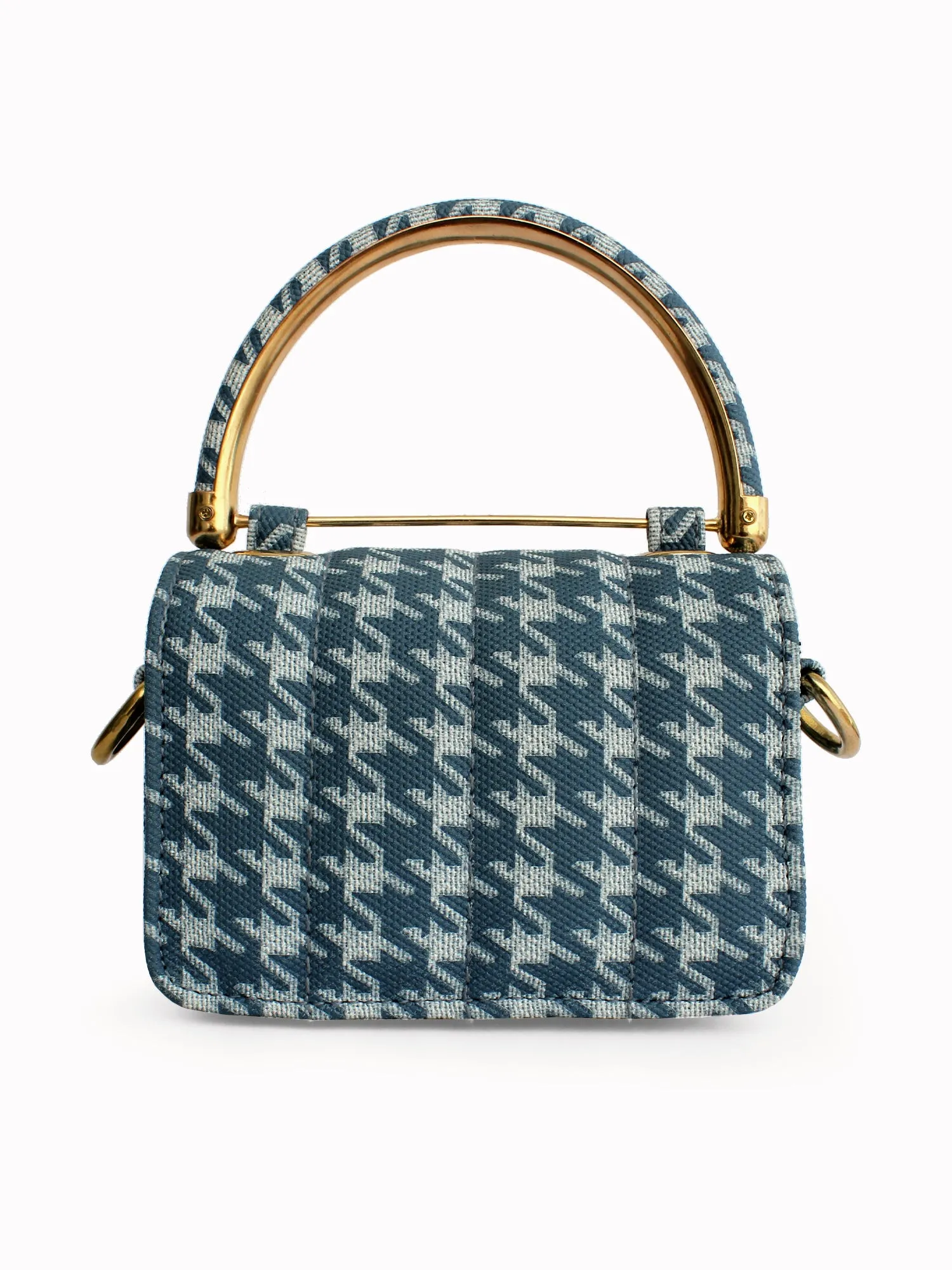 Nano Blue & White Houndstooth Mini Box Bag | Modern Myth