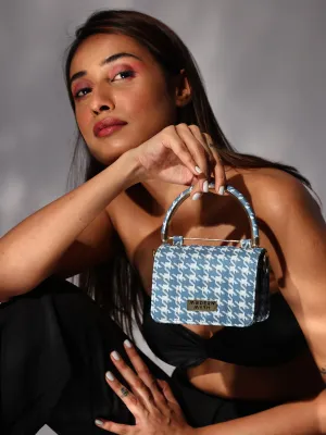 Nano Blue & White Houndstooth Mini Box Bag | Modern Myth