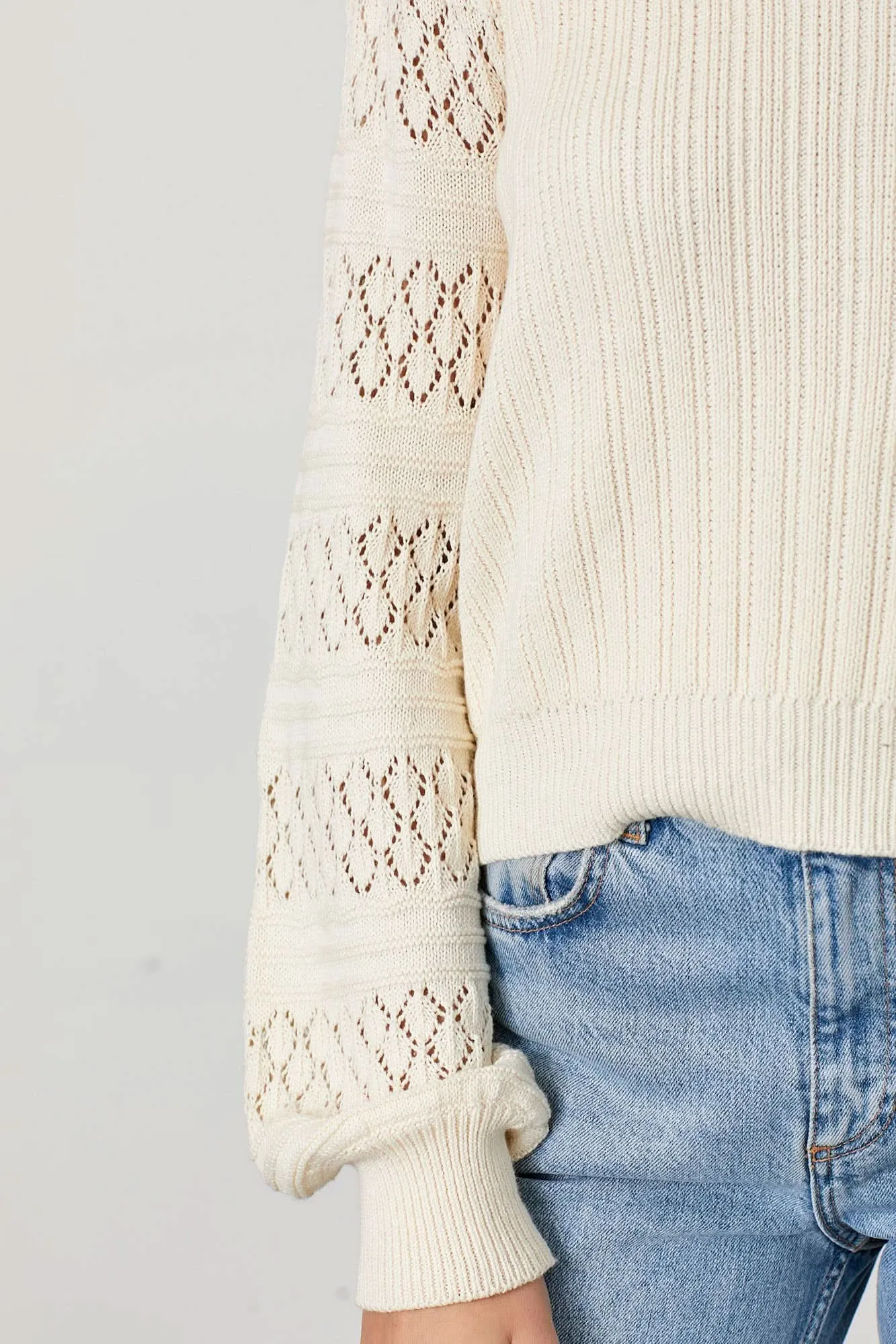 Natural Pointelle Sleeve Sweater