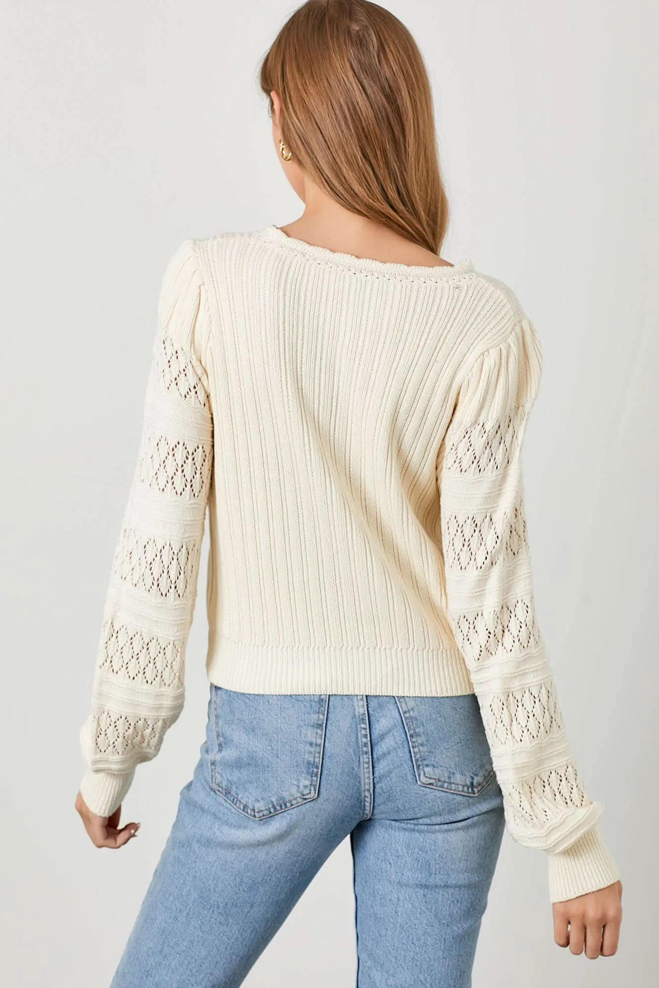 Natural Pointelle Sleeve Sweater