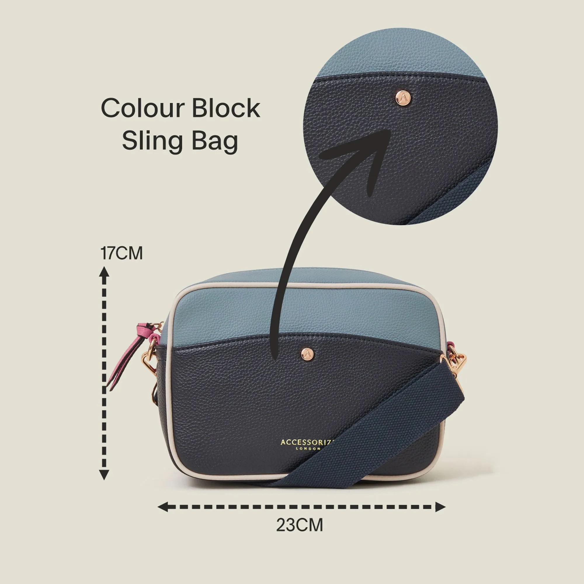 Navy Blue Colour Block Sling Bag