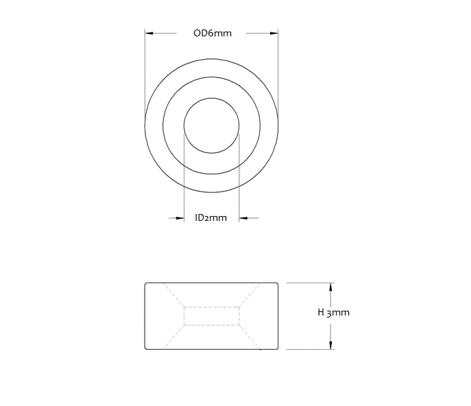 Neodymium Countersunk Ring Magnet - 6mm (OD) x 3mm (H) | Countersunk 4mm/2mm (ID) | N40 | Countersunk on Both Sides