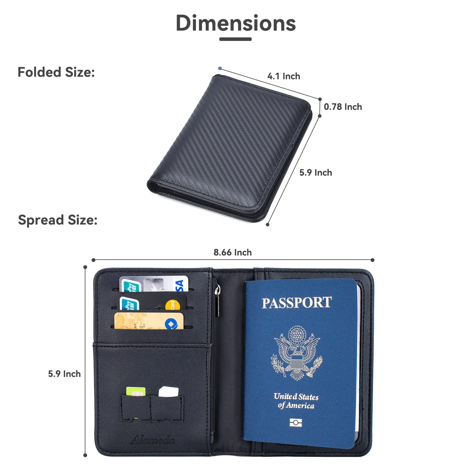 Passport and Vaccine Card Holder Combo, Alameda Carbon Fiber Passport Holder with Vaccine Card Slot, Travel Essentials Document Organizer Cover