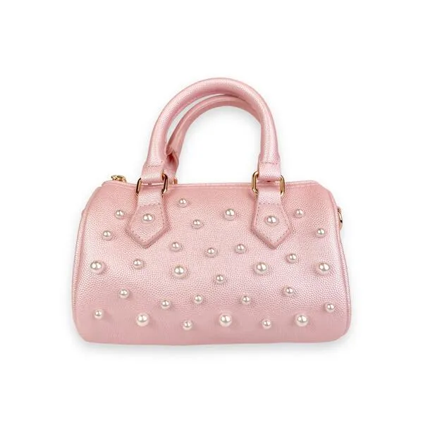 Pearl Studs Leather Barrel Bag - B1312