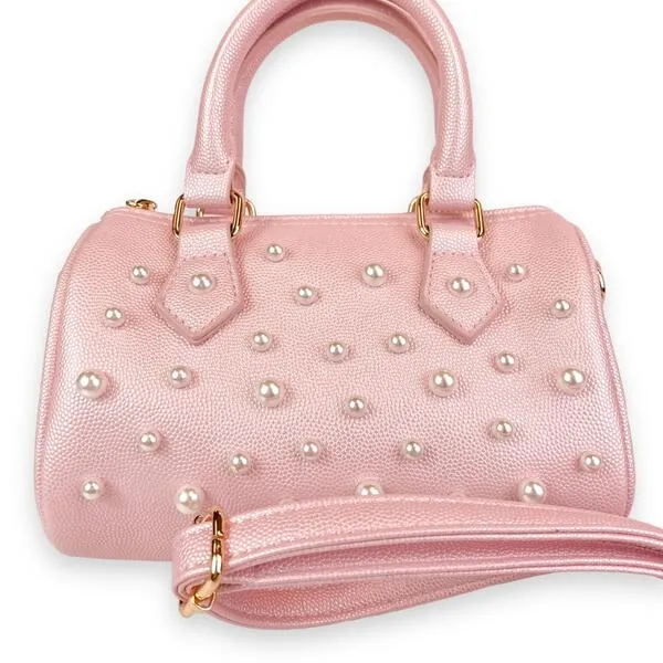 Pearl Studs Leather Barrel Bag - B1312