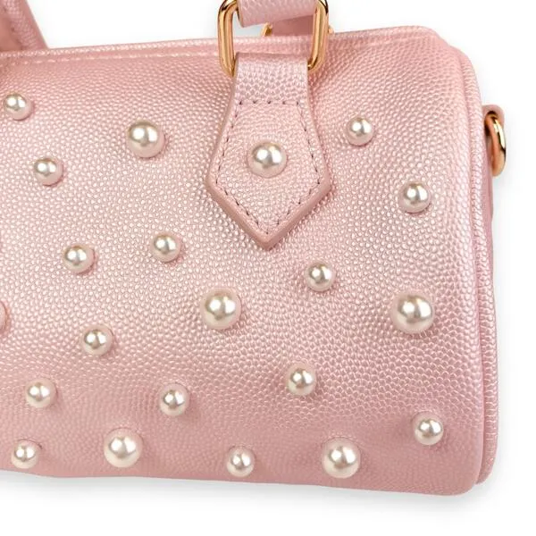 Pearl Studs Leather Barrel Bag - B1312