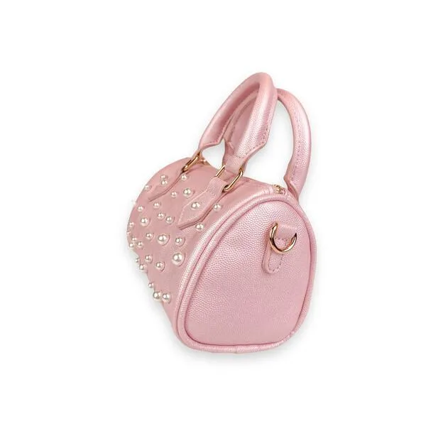 Pearl Studs Leather Barrel Bag - B1312