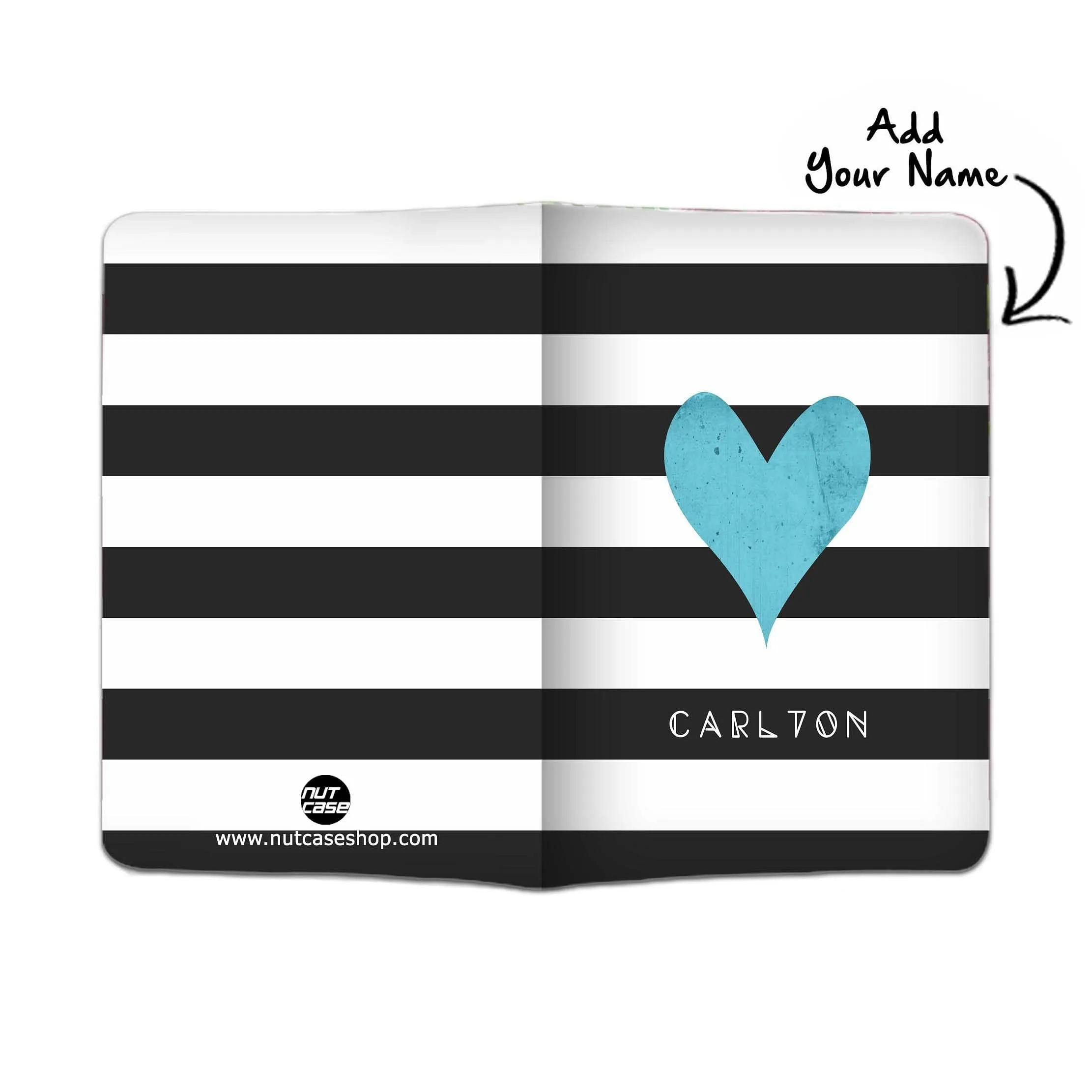 Personalized Passport Cover for Girl - Blue Heart With Strips