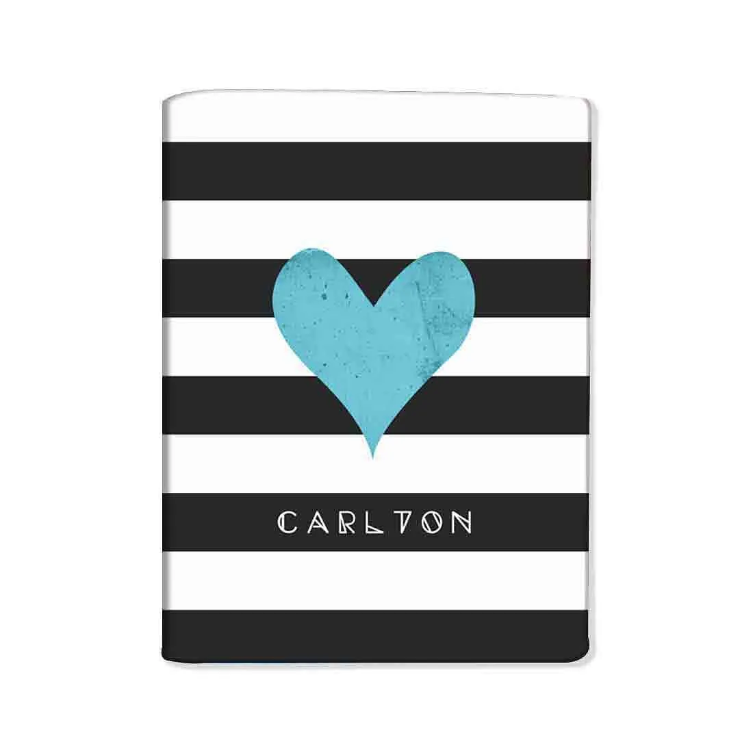 Personalized Passport Cover for Girl - Blue Heart With Strips