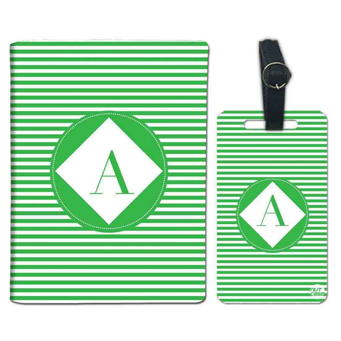 Personalized Passport Cover Travel Luggage Tag - Green Strips