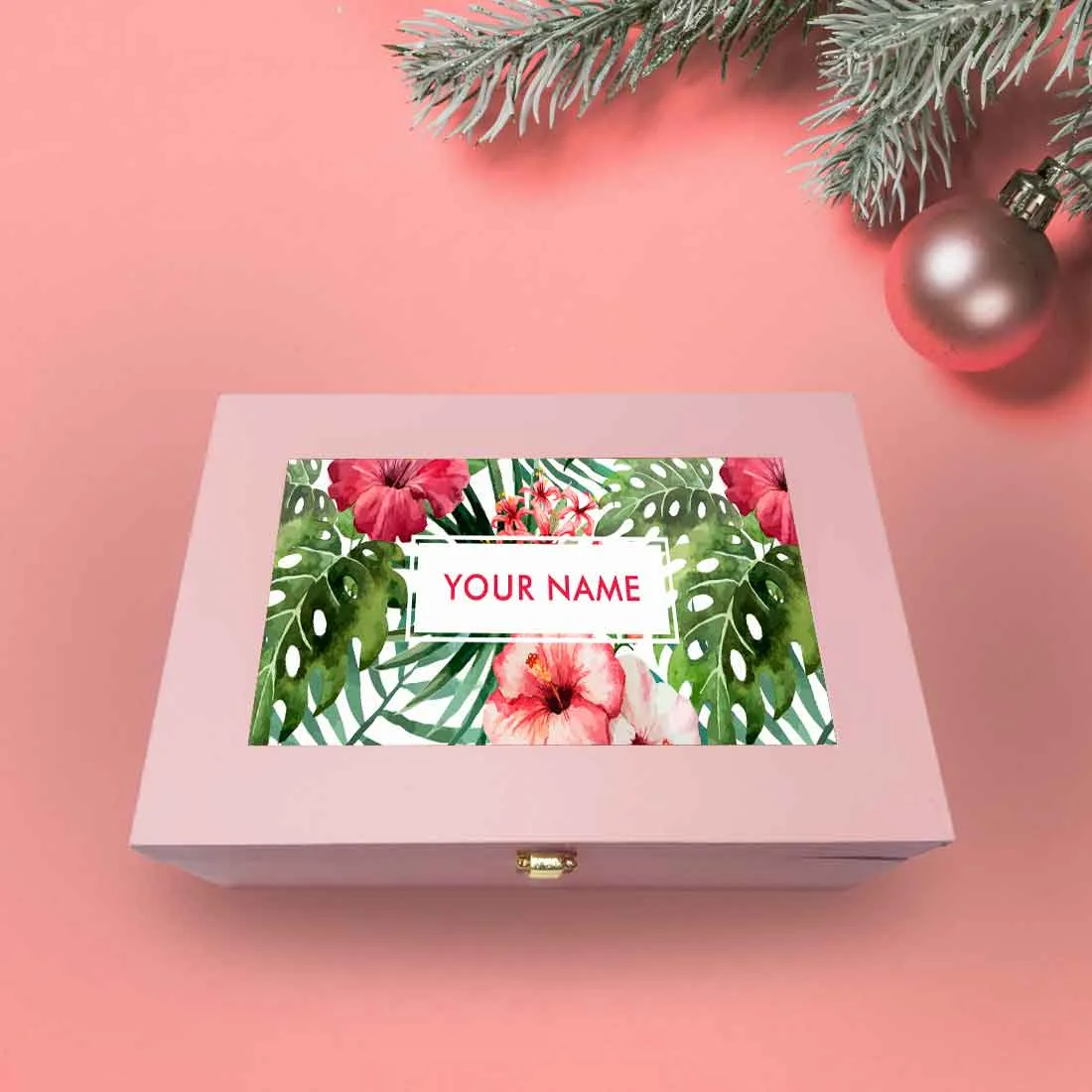 Personalized Pink Gift Box for Girlfriend Birthday  - Leaf