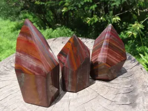 Polished Stunning A Grade Silver & Red Muggle Stone/ Banded Iron Stone Crystal Points x 3 From Prieska, South Africa