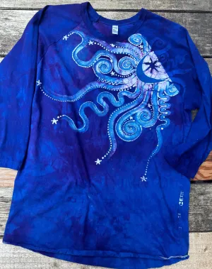 Purple and Blue Moonbeams Raglan Quarter Sleeves Batik Tee