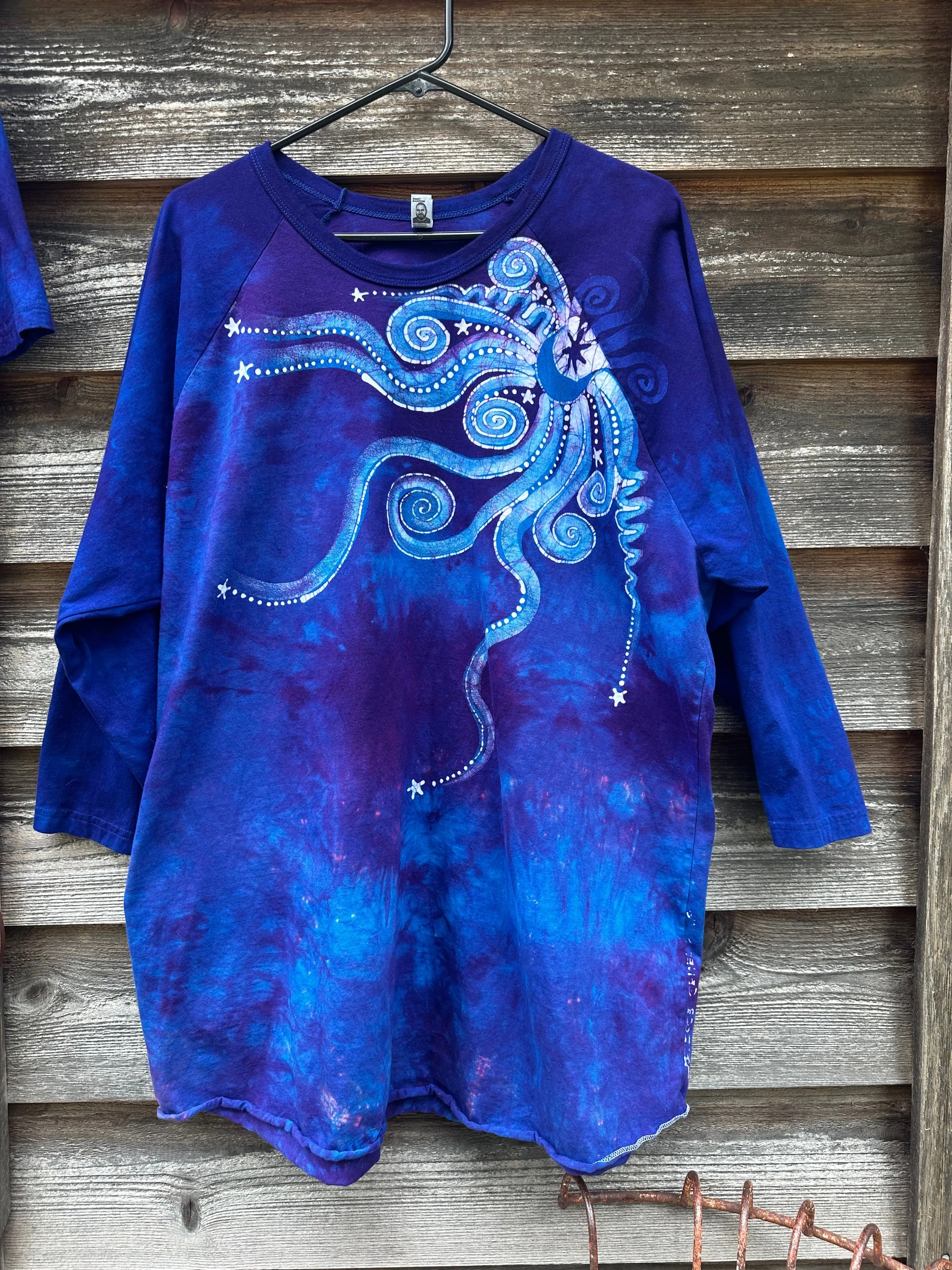 Purple and Blue Moonbeams Raglan Quarter Sleeves Batik Tee