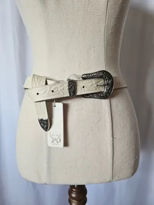 RARE VINTAGE SPELL CACTUS ROSE BELT IN WHITE LEATHER NEW WITH TAGS!