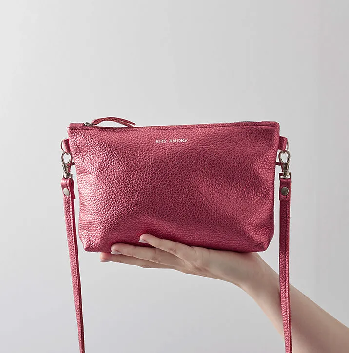 Raspberry Leather Crossbody Bag