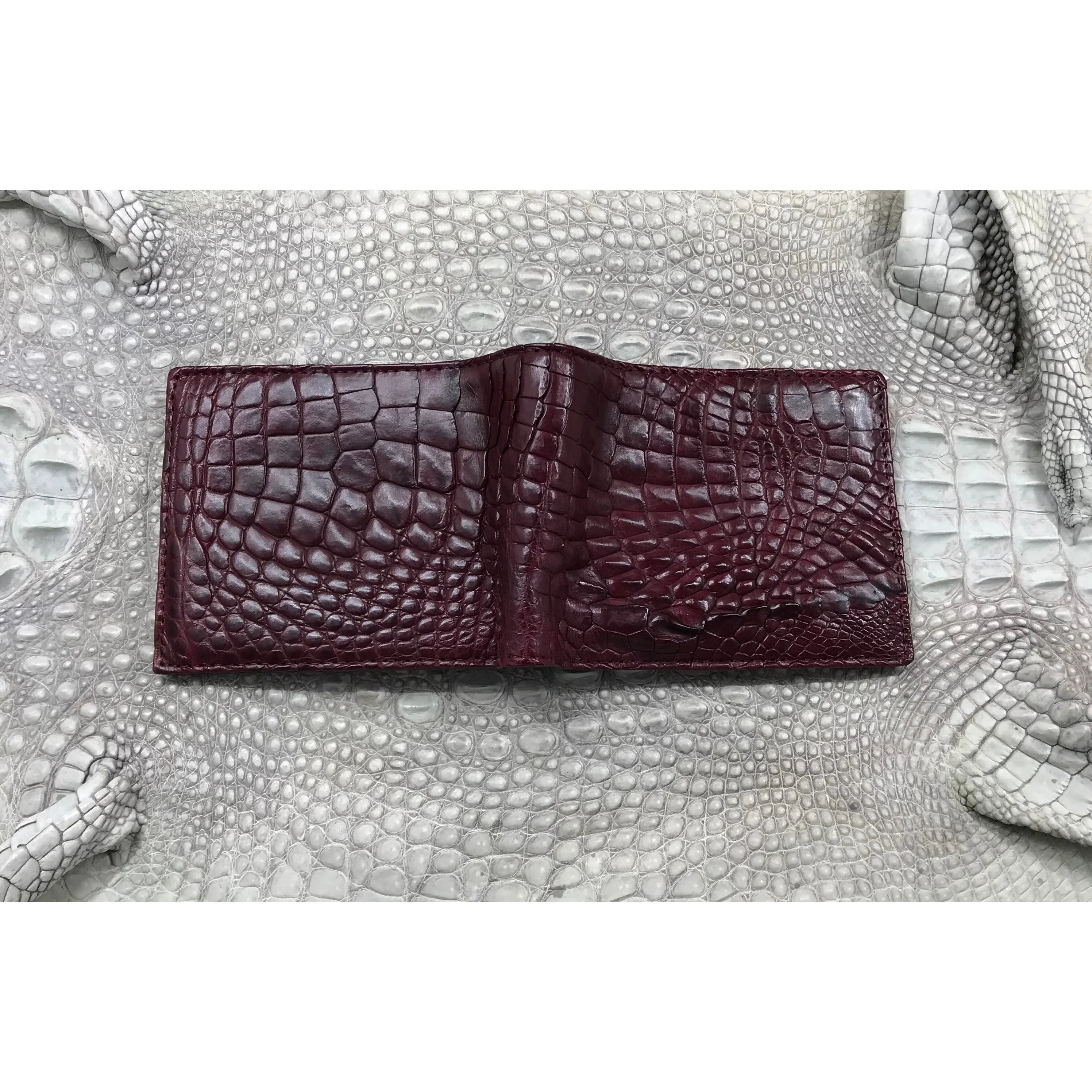 Red Burgundy Alligator Skin Bifold Wallet For Men | Handmade Crocodile Leather Wallet RFID Blocking | VL5639