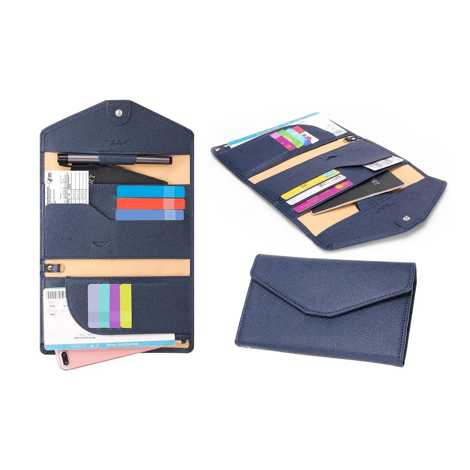 RFID Blocking Travel Passport Organizer Holder Wallet With CDC Vaccination Card Slot Protector